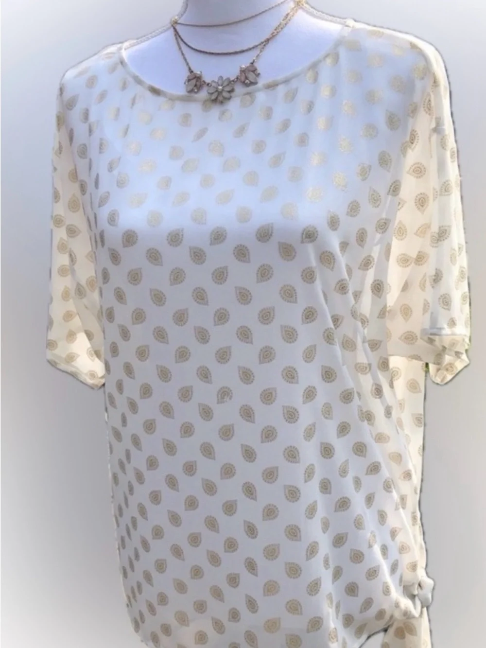 Michael Kors Cream Short-Sleeve Top with Gold Paisley Dot Print